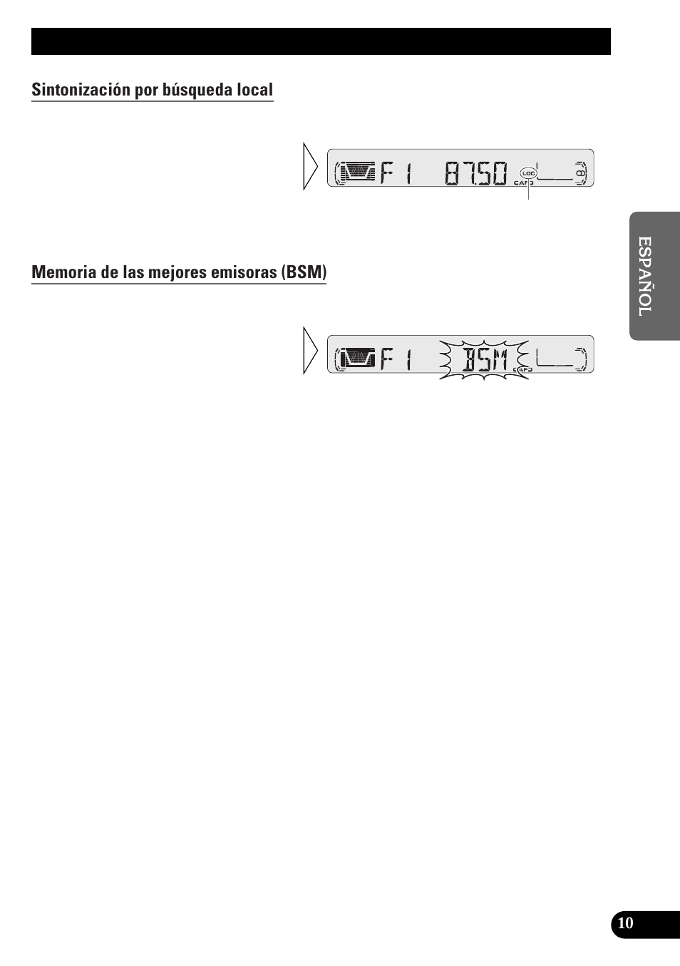 Operación del sintonizador, Sintonización por búsqueda local, Memoria de las mejores emisoras (bsm) | Pioneer KEH-P4010RB User Manual | Page 43 / 100