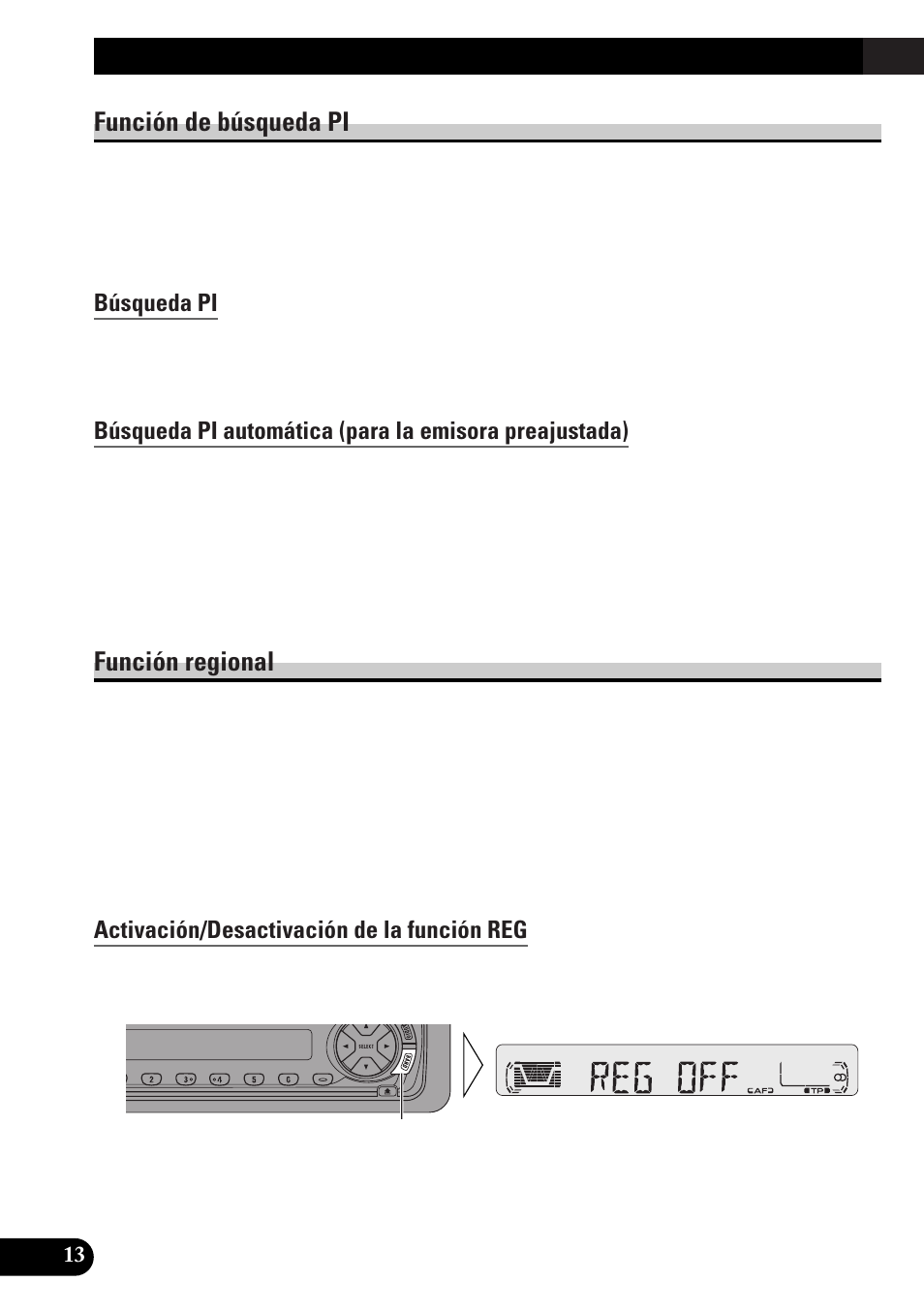 Función de búsqueda pi, Búsqueda pi, Función regional | Activación/desactivación de la función reg, Uso de las funciones rds | Pioneer KEH-P4010RB User Manual | Page 46 / 100