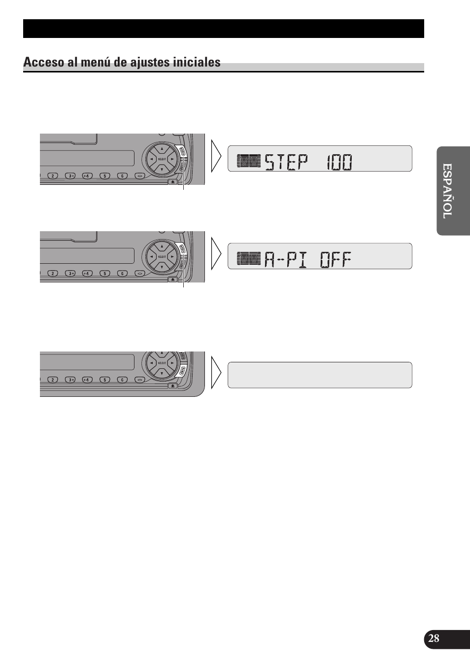 Ajustes iniciales, Acceso al menú de ajustes iniciales | Pioneer KEH-P4010RB User Manual | Page 61 / 100