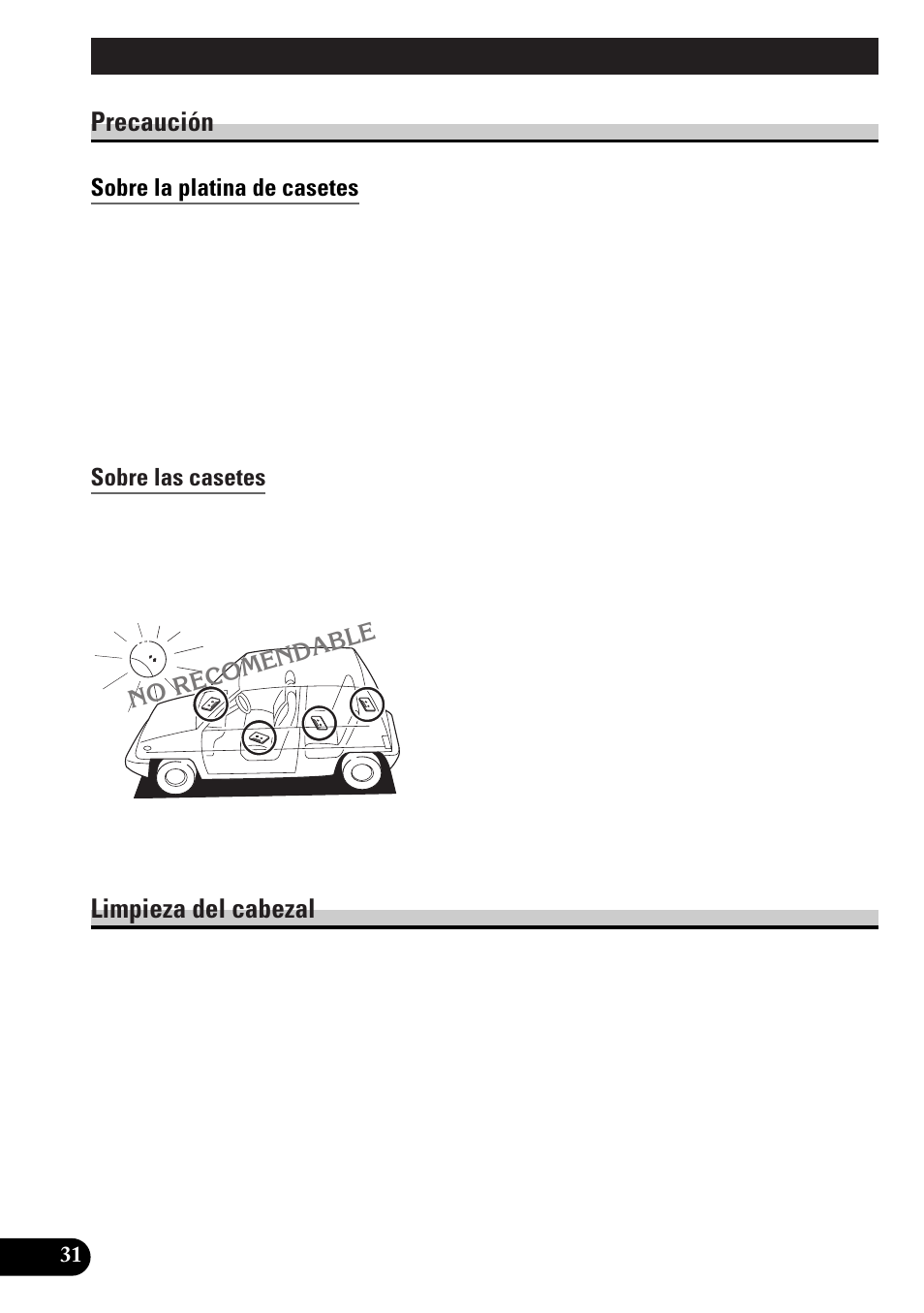 Platina de casetes y cuidados, Precaución, Sobre la platina de casetes | Sobre las casetes, Limpieza del cabezal | Pioneer KEH-P4010RB User Manual | Page 64 / 100