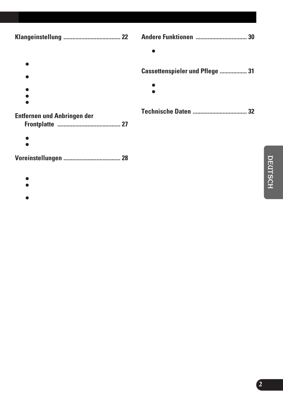 Klangeinstellung, Entfernen und anbringen der frontplatte, Voreinstellungen | Andere funktionen, Cassettenspieler und pflege | Pioneer KEH-P4010RB User Manual | Page 67 / 100