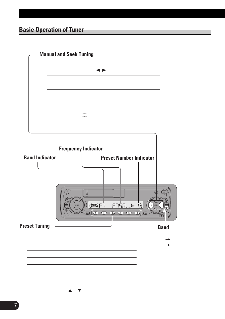 Basic operation of tuner, Manual and seek tuning, Preset tuning | Band, Basic operation | Pioneer KEH-P4010RB User Manual | Page 8 / 100