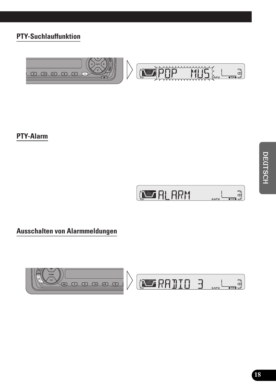 Pty-suchlauffunktion, Pty-alarm, Ausschalten von alarmmeldungen | Pioneer KEH-P4010RB User Manual | Page 83 / 100