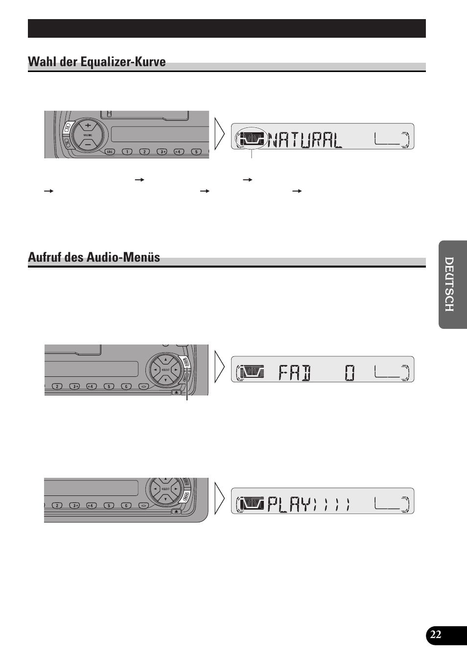 Klangeinstellung, Wahl der equalizer-kurve aufruf des audio-menüs, Wahl der equalizer-kurve | Aufruf des audio-menüs | Pioneer KEH-P4010RB User Manual | Page 87 / 100