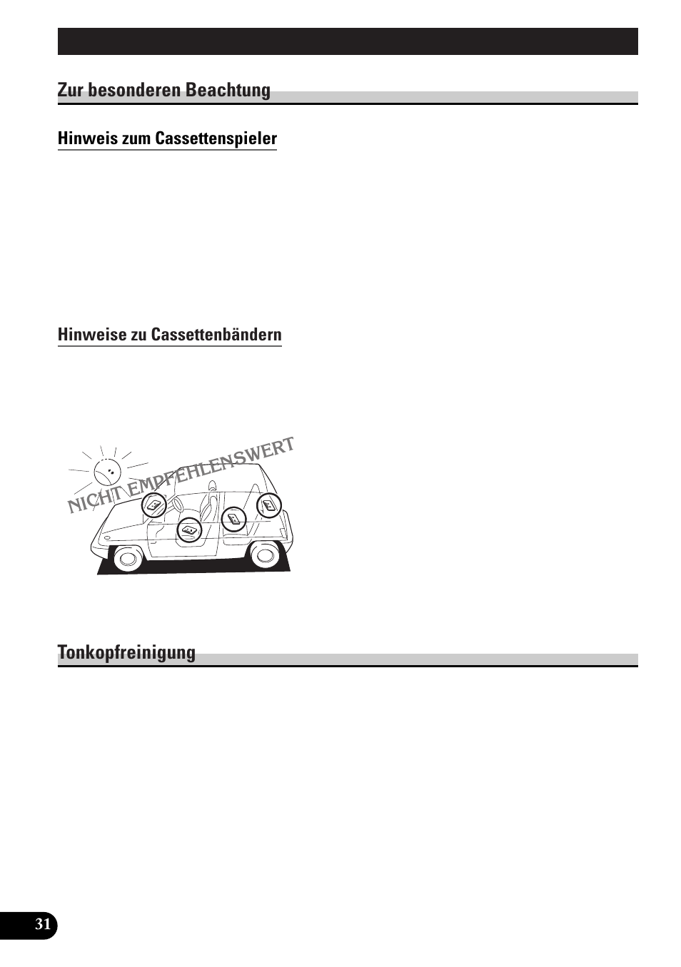 Cassettenspieler und pflege, Zur besonderen beachtung, Hinweis zum cassettenspieler | Hinweise zu cassettenbändern, Tonkopfreinigung | Pioneer KEH-P4010RB User Manual | Page 96 / 100