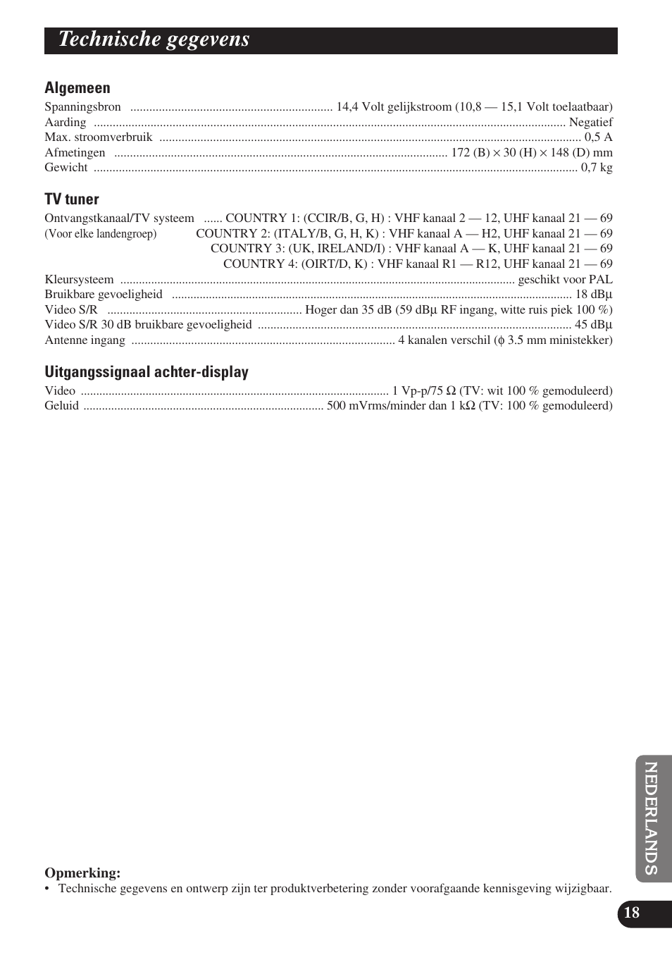 Technische gegevens | Pioneer GEX-P6400TVP User Manual | Page 109 / 112