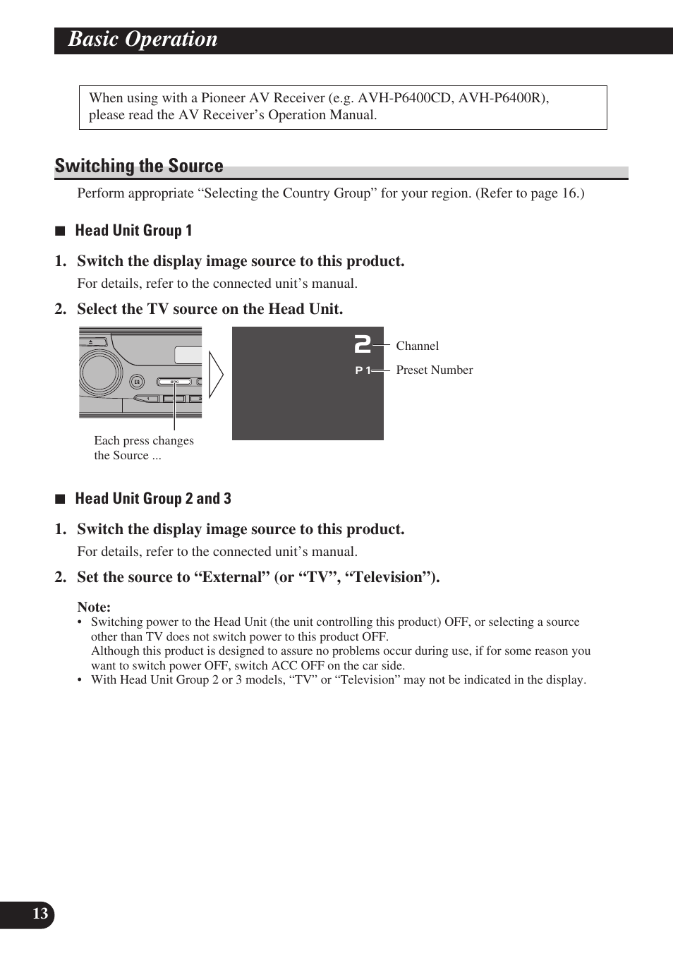 Basic operation, Switching the source | Pioneer GEX-P6400TVP User Manual | Page 14 / 112