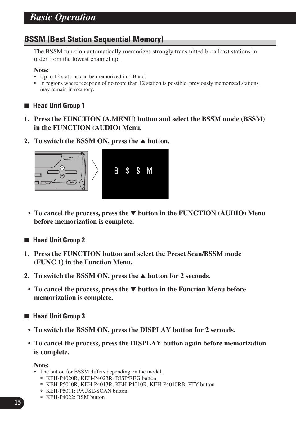 Bssm (best station sequential memory), Basic operation | Pioneer GEX-P6400TVP User Manual | Page 16 / 112