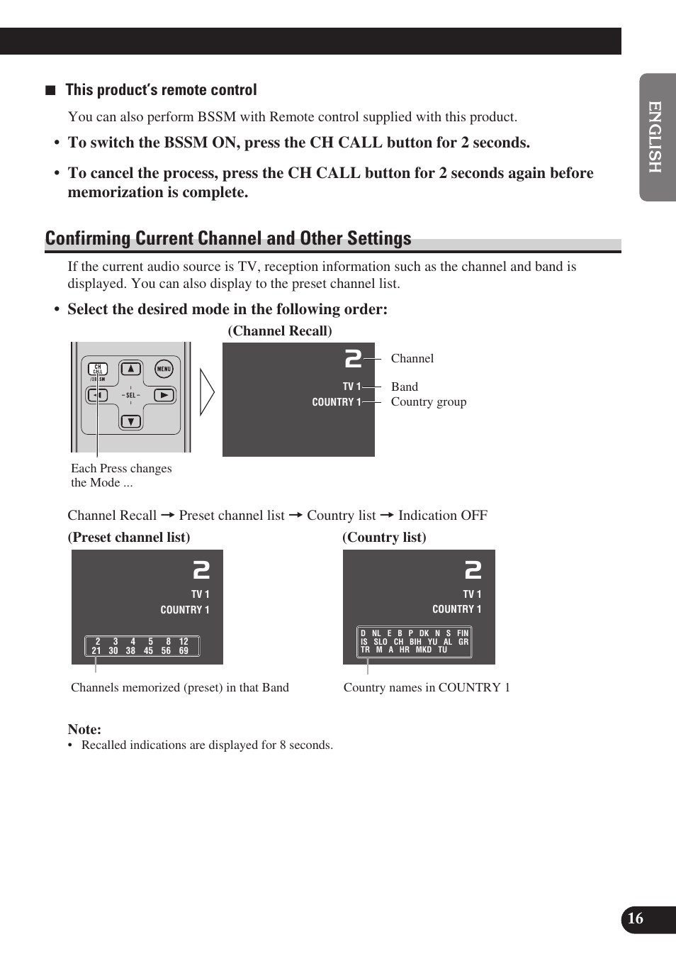 Confirming current channel and, Other settings, Confirming current channel and other settings | Pioneer GEX-P6400TVP User Manual | Page 17 / 112