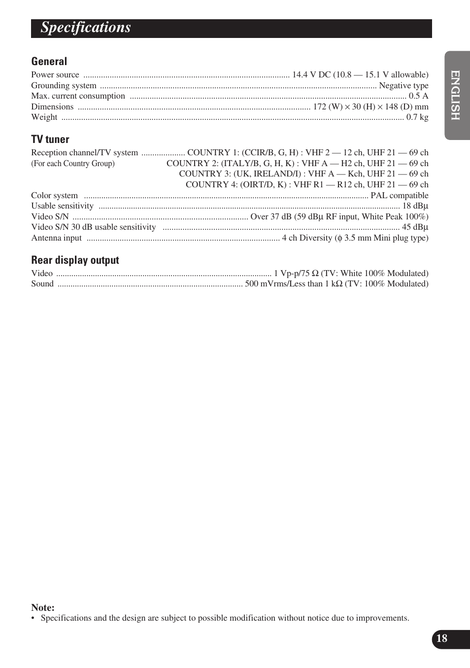 Specifications | Pioneer GEX-P6400TVP User Manual | Page 19 / 112