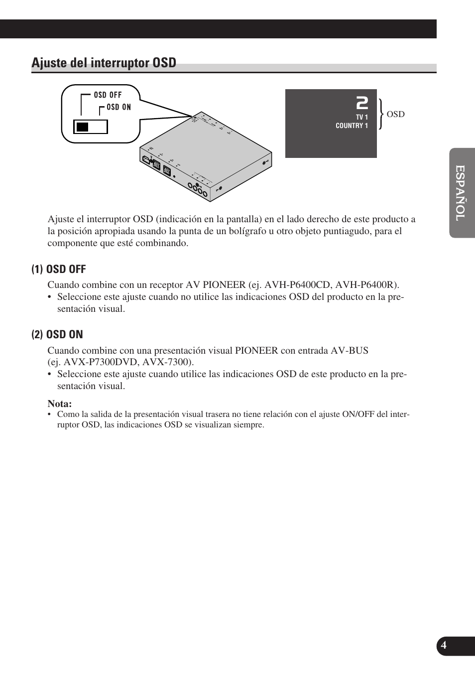 Ajuste del interruptor osd | Pioneer GEX-P6400TVP User Manual | Page 23 / 112