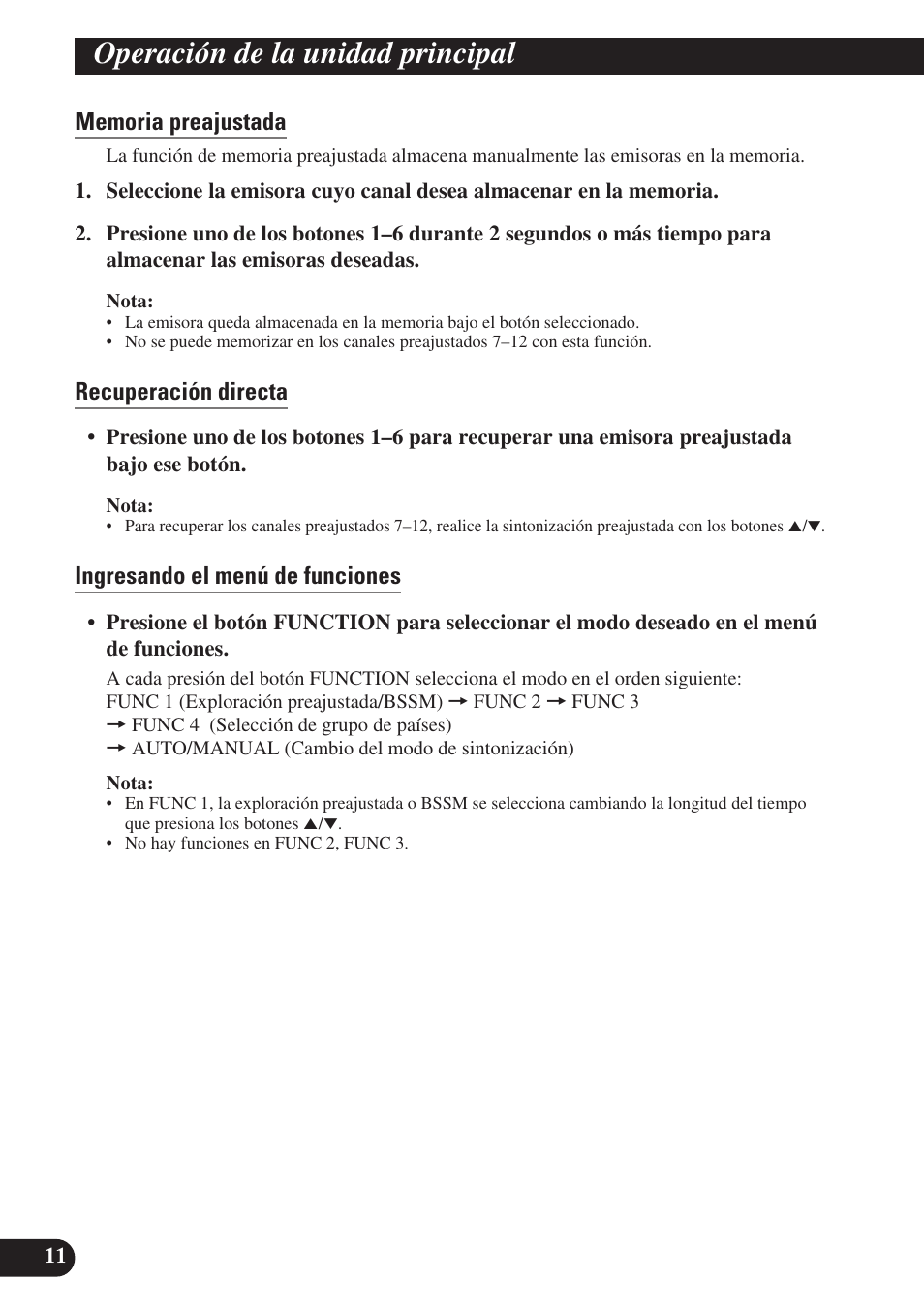 Operación de la unidad principal, Recuperación directa, Ingresando el menú de funciones | Pioneer GEX-P6400TVP User Manual | Page 30 / 112
