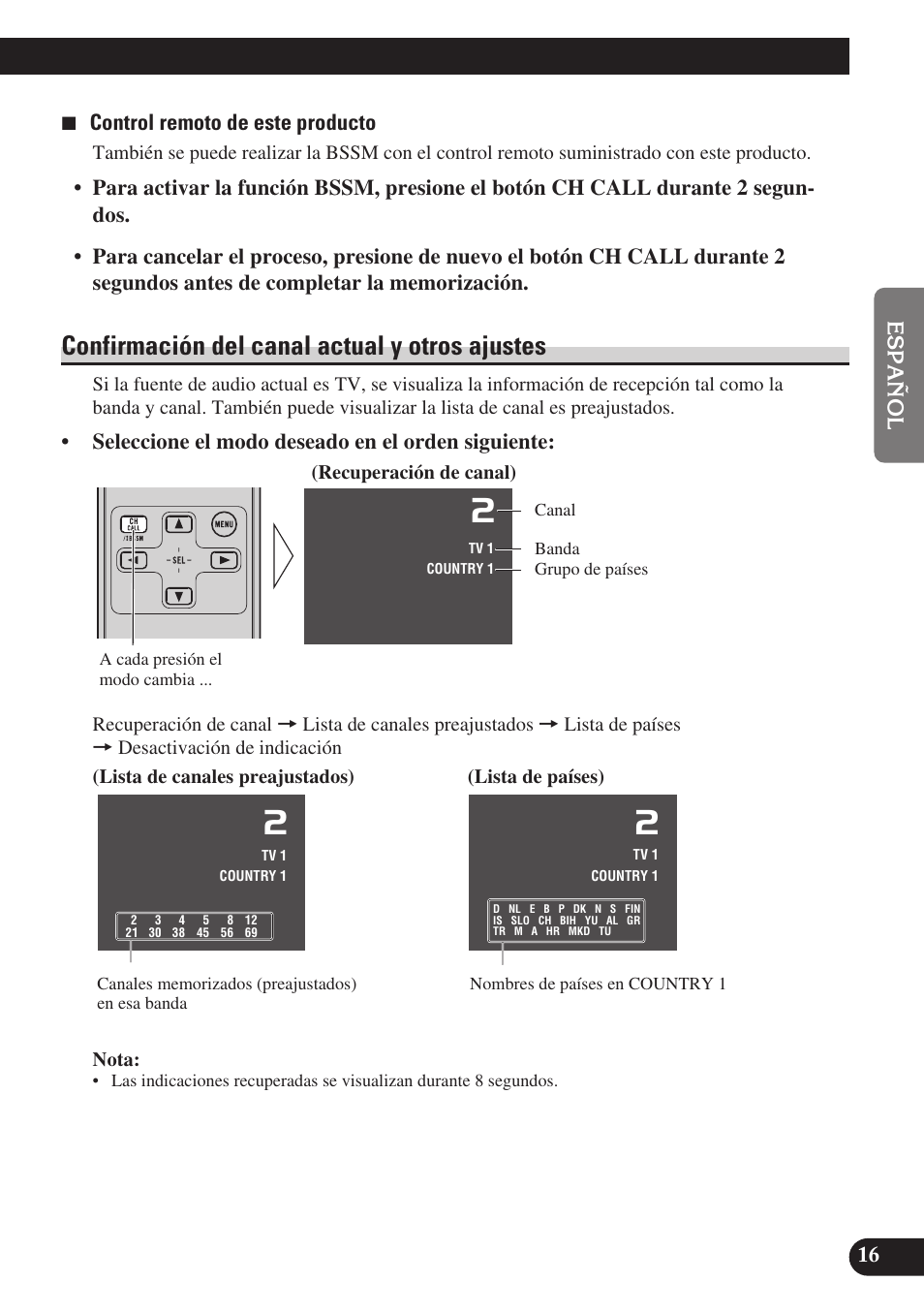 Confirmación del canal actual, Y otros ajustes, Confirmación del canal actual y otros ajustes | Pioneer GEX-P6400TVP User Manual | Page 35 / 112