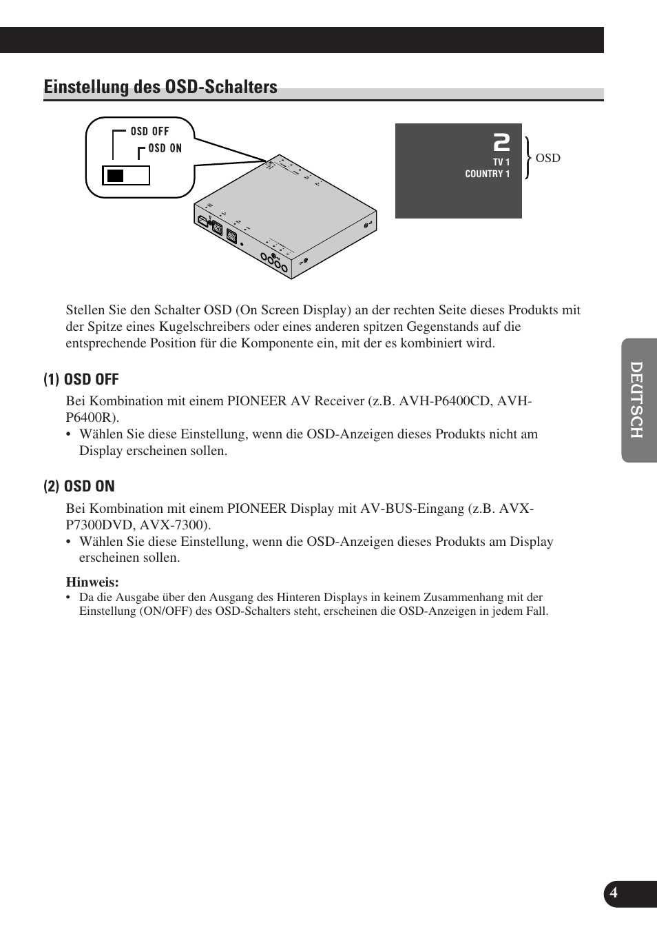 Einstellung des osd-schalters | Pioneer GEX-P6400TVP User Manual | Page 41 / 112