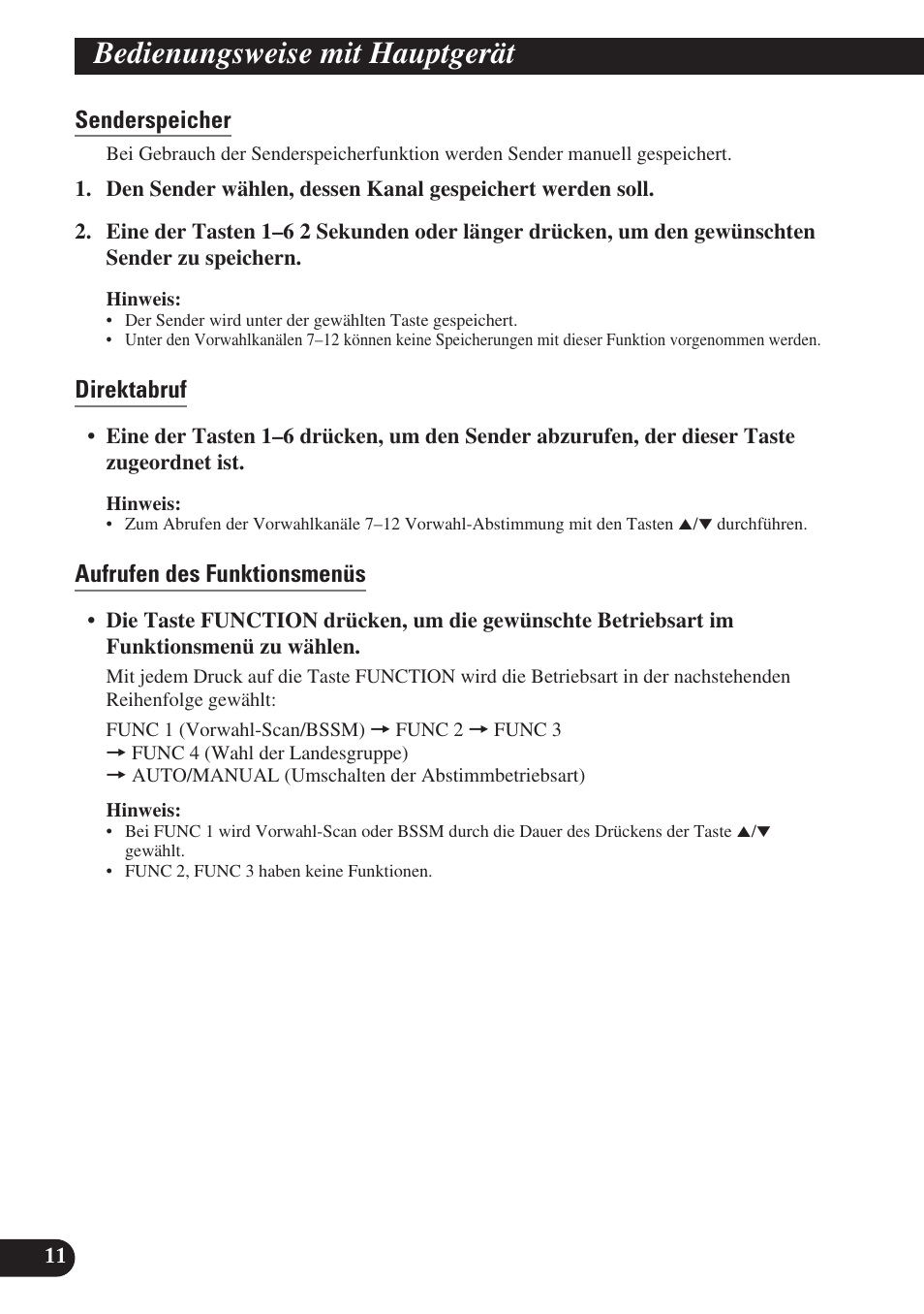 Bedienungsweise mit hauptgerät, Senderspeicher, Direktabruf | Aufrufen des funktionsmenüs | Pioneer GEX-P6400TVP User Manual | Page 48 / 112