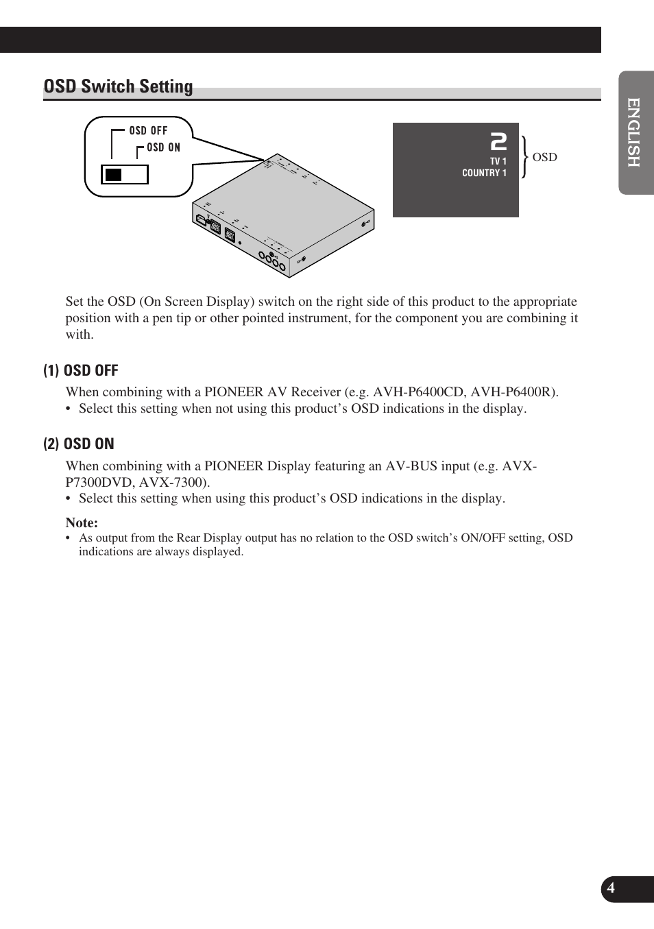 Osd switch setting | Pioneer GEX-P6400TVP User Manual | Page 5 / 112