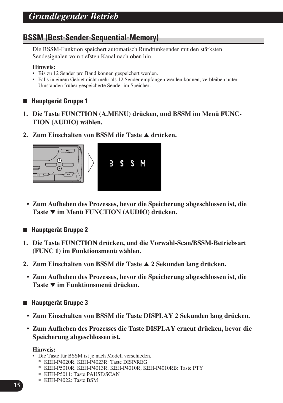 Bssm (best-sender-sequential-memory), Grundlegender betrieb | Pioneer GEX-P6400TVP User Manual | Page 52 / 112