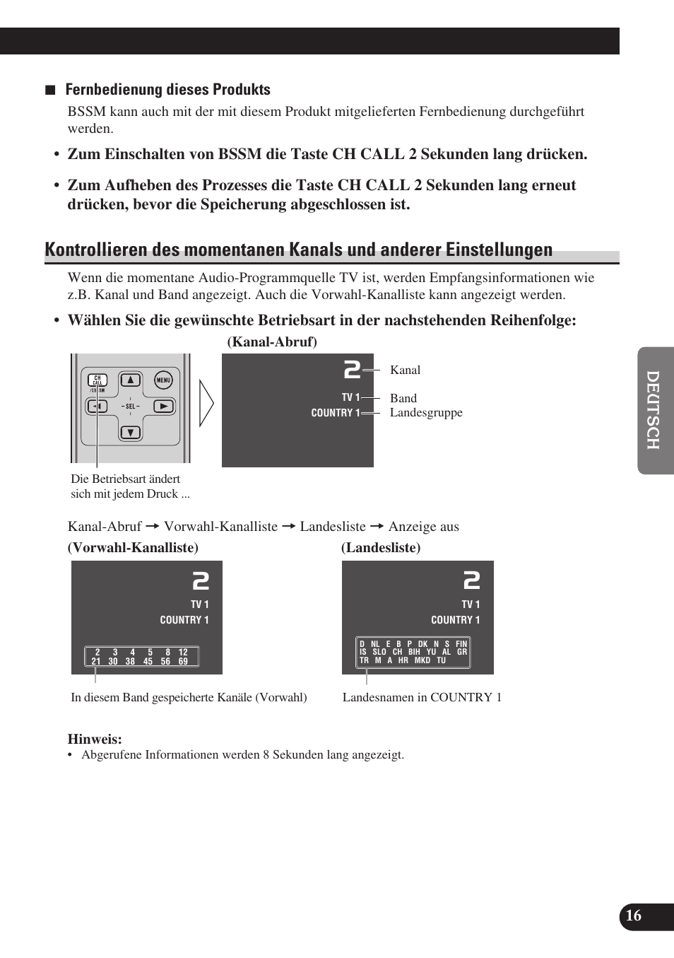 Kontrollieren des momentanen kanals, Und anderer einstellungen | Pioneer GEX-P6400TVP User Manual | Page 53 / 112