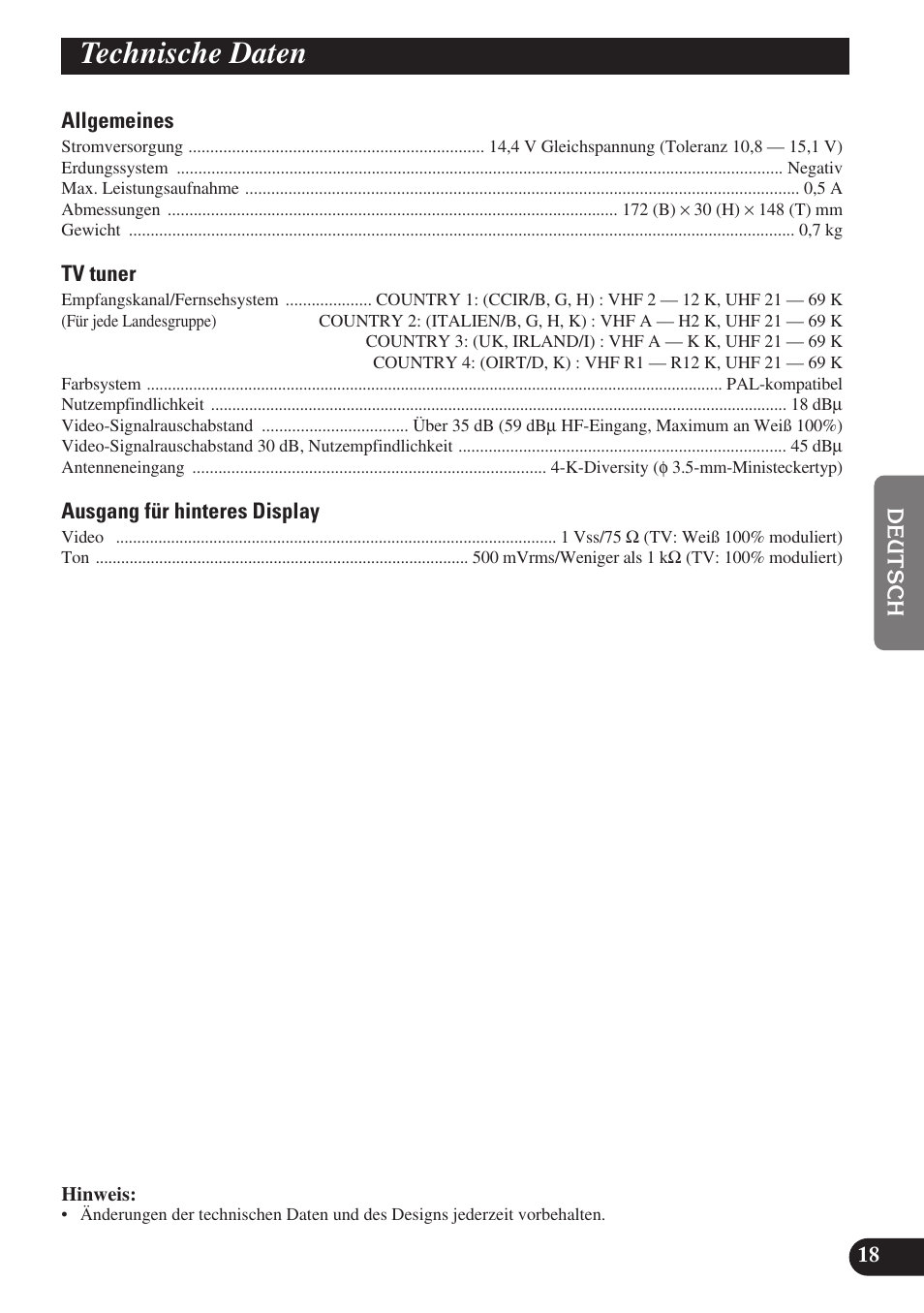 Technische daten | Pioneer GEX-P6400TVP User Manual | Page 55 / 112