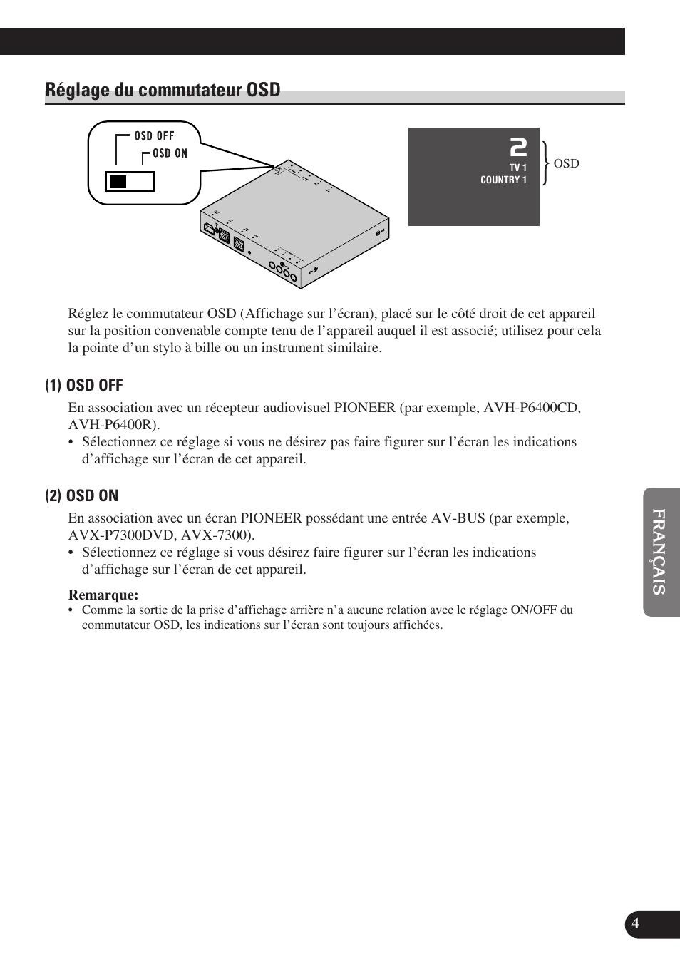 Réglage du commutateur osd | Pioneer GEX-P6400TVP User Manual | Page 59 / 112