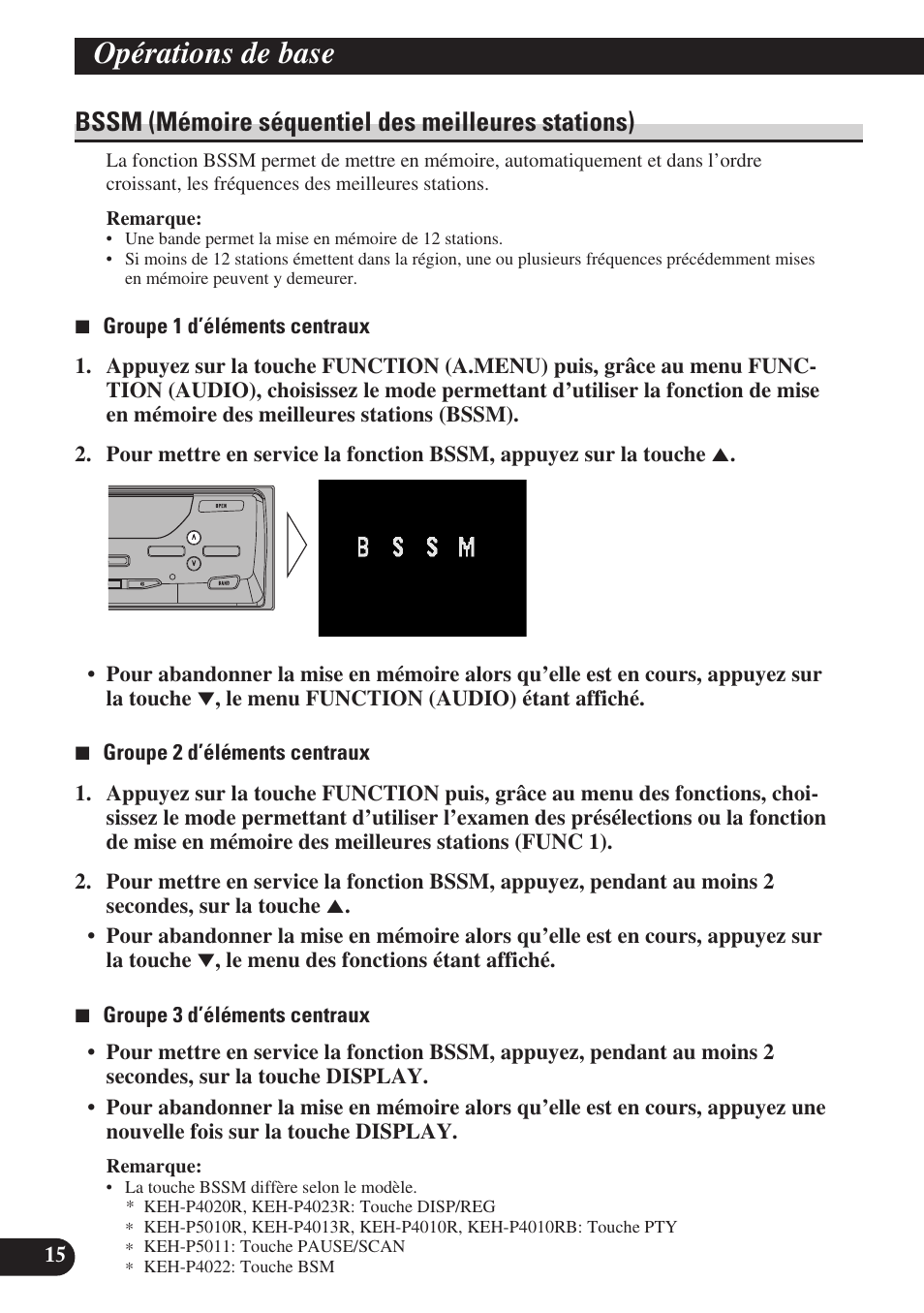 Stations), Confirmation du canal et des autres, Opérations de base | Bssm (mémoire séquentiel des meilleures stations) | Pioneer GEX-P6400TVP User Manual | Page 70 / 112