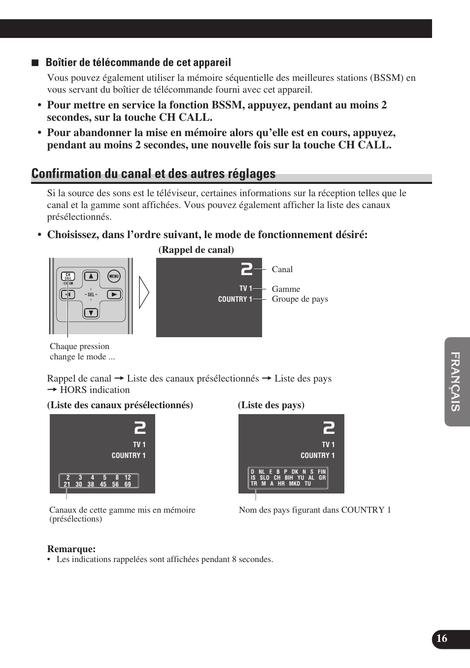 Réglages, Confirmation du canal et des autres réglages | Pioneer GEX-P6400TVP User Manual | Page 71 / 112