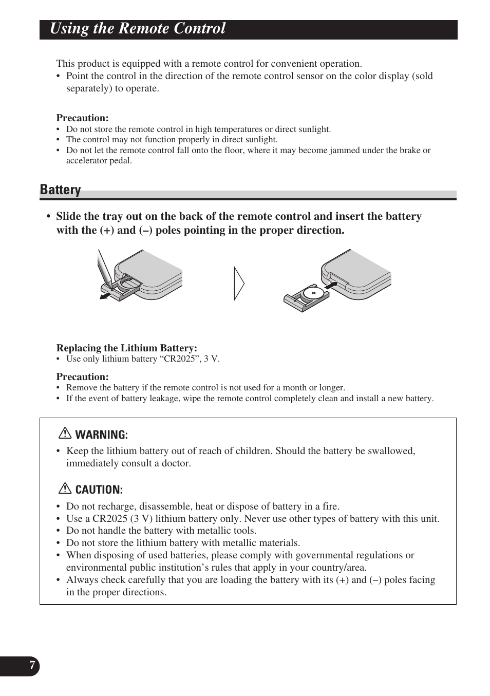 Using the remote control, Battery | Pioneer GEX-P6400TVP User Manual | Page 8 / 112
