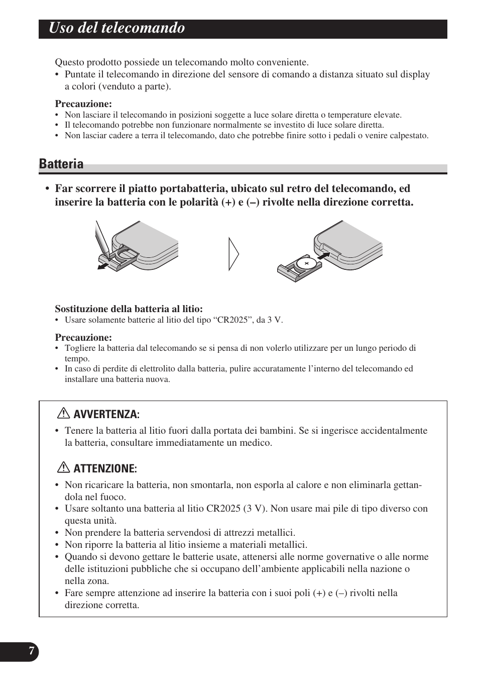 Uso del telecomando, Batteria | Pioneer GEX-P6400TVP User Manual | Page 80 / 112