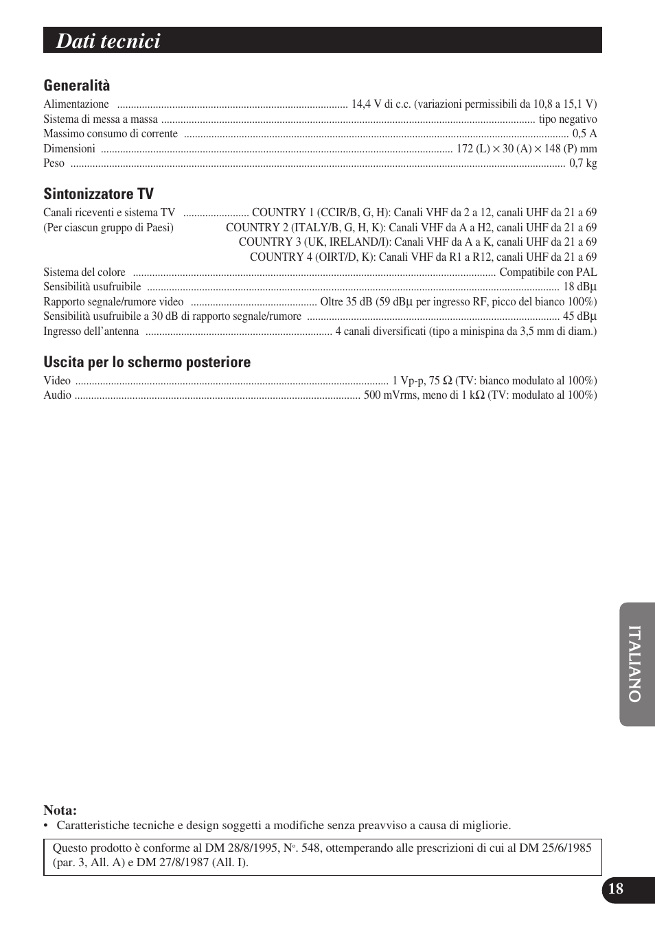Dati tecnici | Pioneer GEX-P6400TVP User Manual | Page 91 / 112