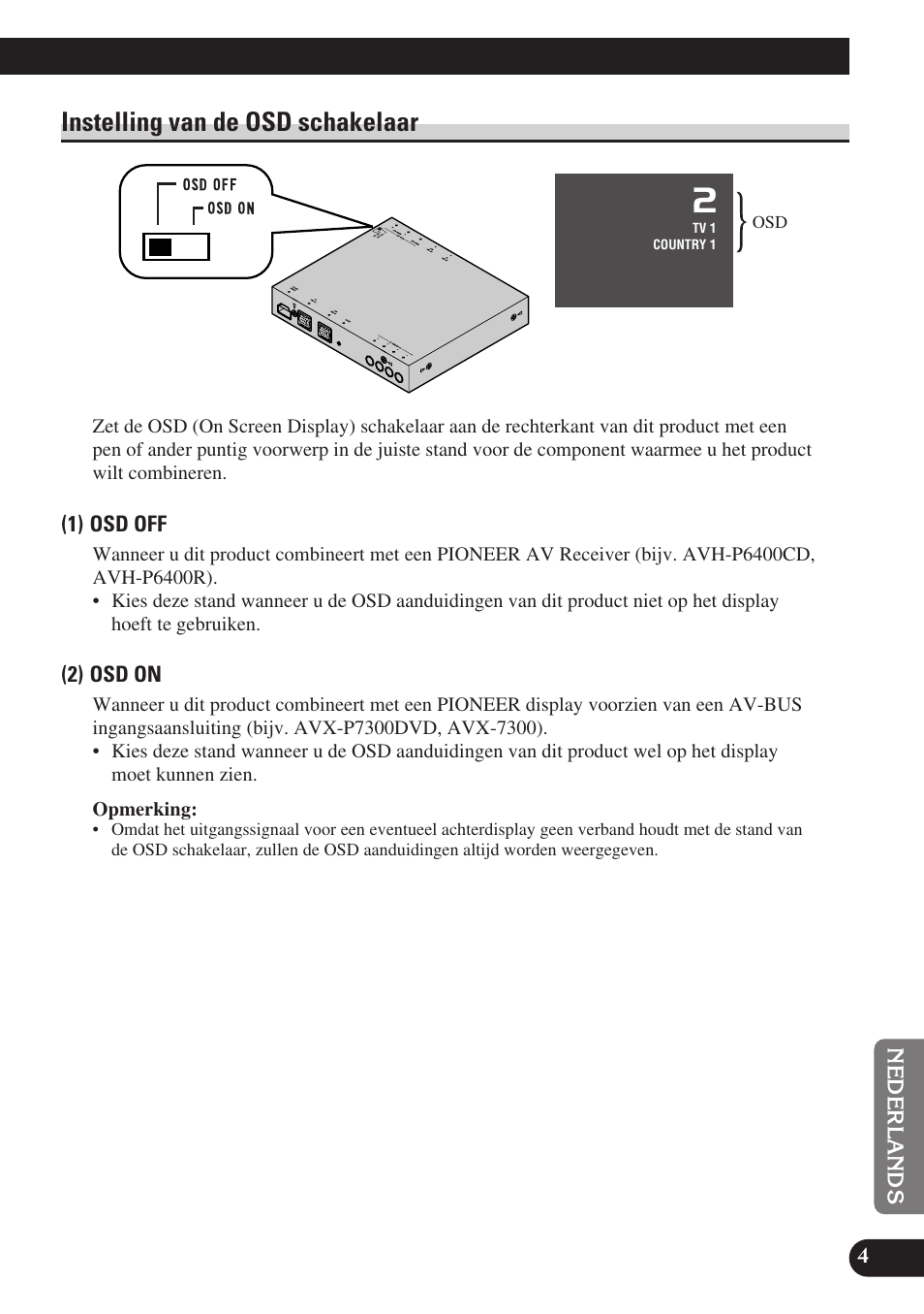 Instelling van de osd schakelaar | Pioneer GEX-P6400TVP User Manual | Page 95 / 112