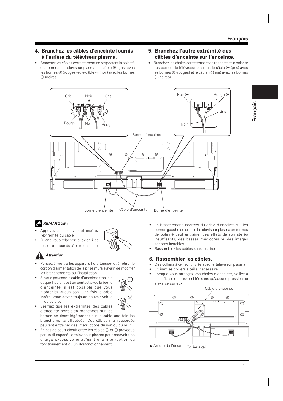 Français, Rassembler les câbles | Pioneer PDP-S40B User Manual | Page 11 / 44