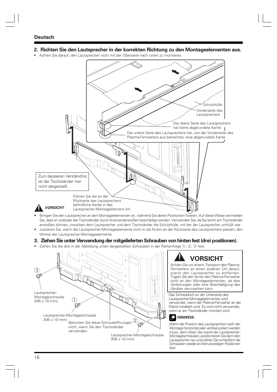 Vorsicht | Pioneer PDP-S40B User Manual | Page 16 / 44