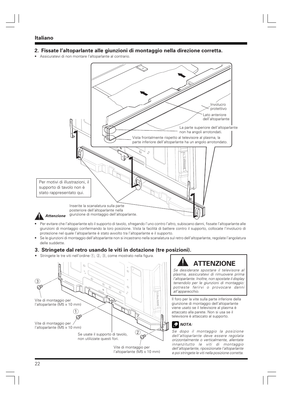 Attenzione | Pioneer PDP-S40B User Manual | Page 22 / 44