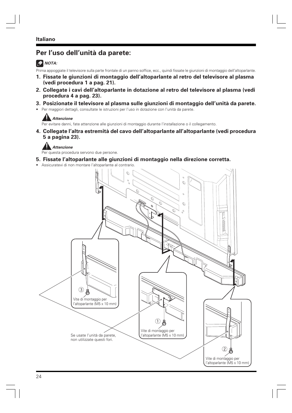 Per l’uso dell’unità da parete | Pioneer PDP-S40B User Manual | Page 24 / 44