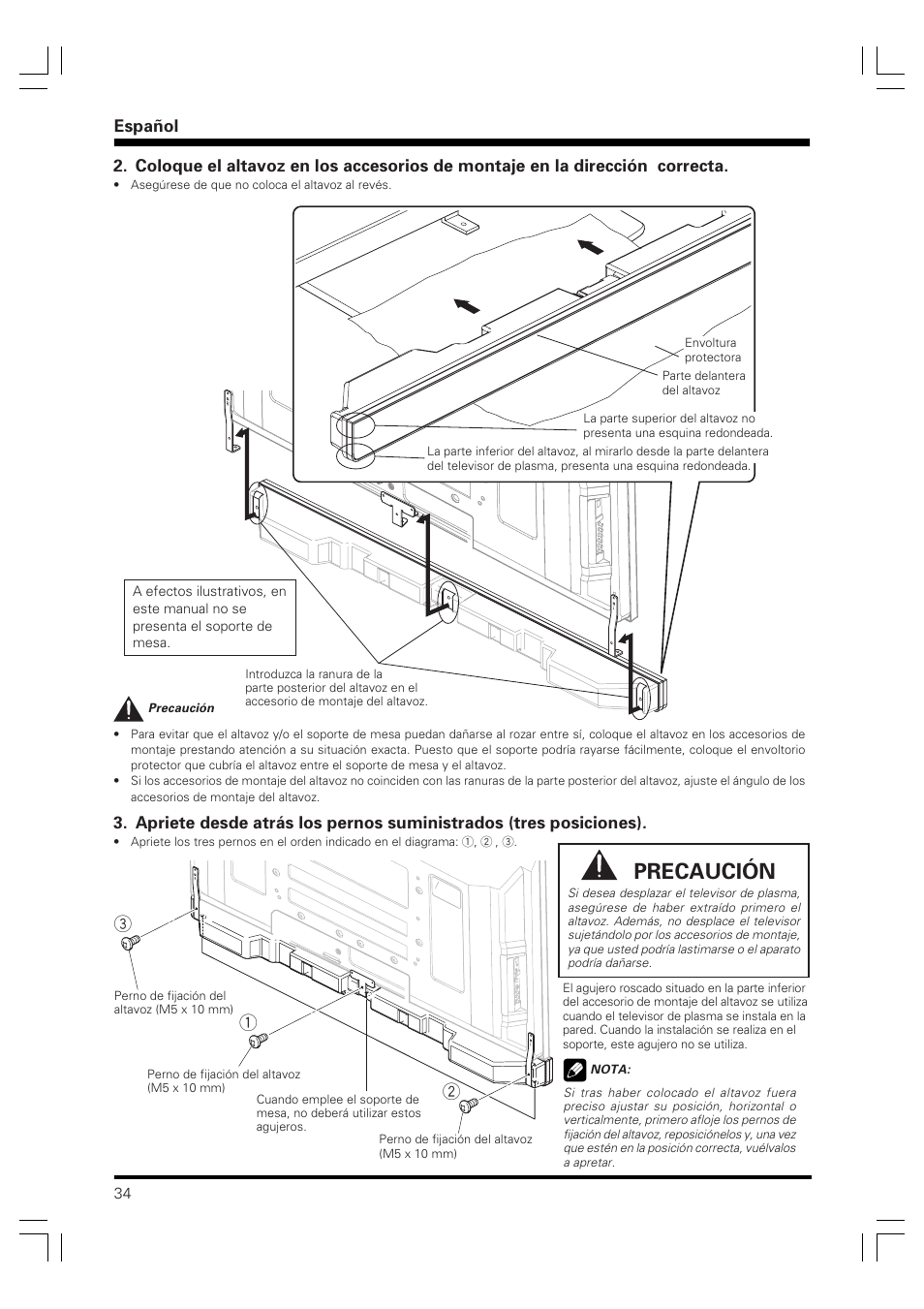 Precaución | Pioneer PDP-S40B User Manual | Page 34 / 44