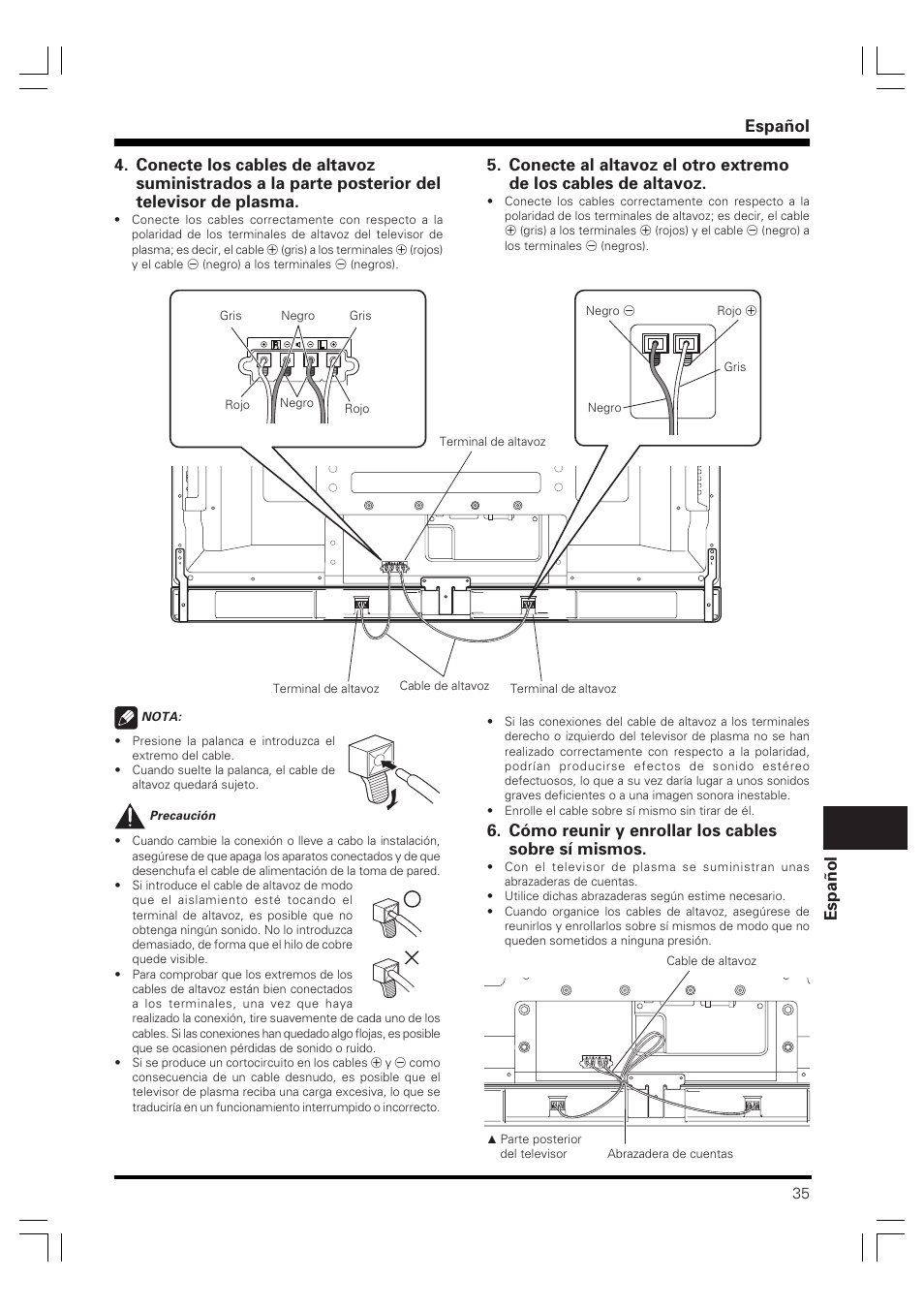 Cómo reunir y enrollar los cables sobre sí mismos | Pioneer PDP-S40B User Manual | Page 35 / 44
