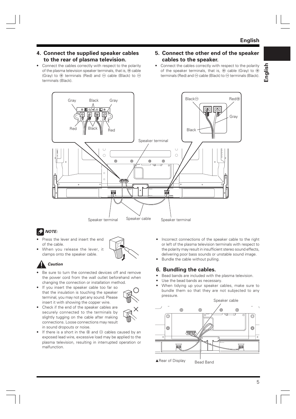 English, Bundling the cables | Pioneer PDP-S40B User Manual | Page 5 / 44