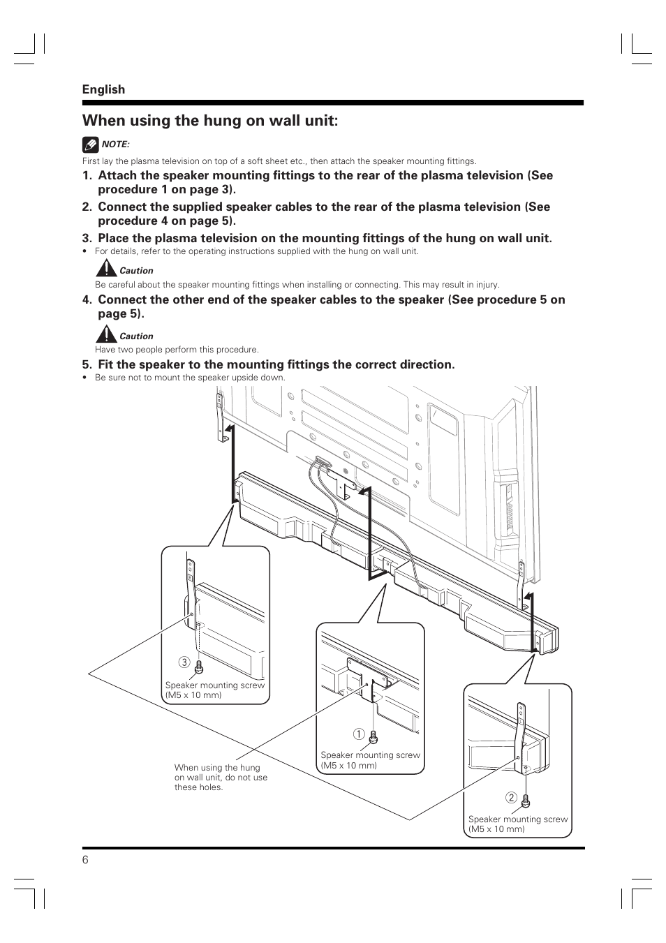 When using the hung on wall unit | Pioneer PDP-S40B User Manual | Page 6 / 44