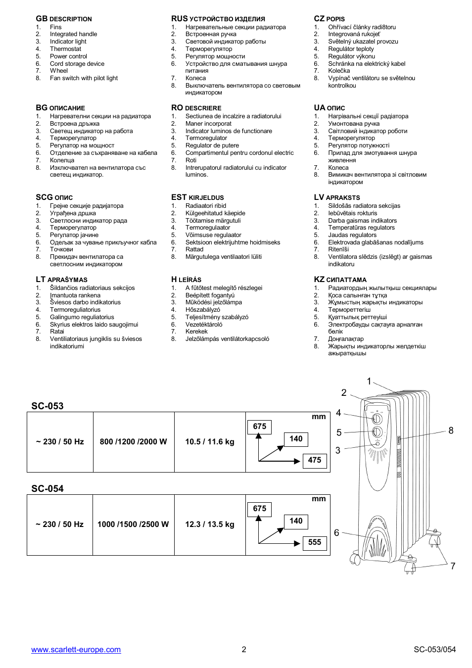 Sc-053, Sc-054 | Scarlett SC-053 User Manual | Page 2 / 12