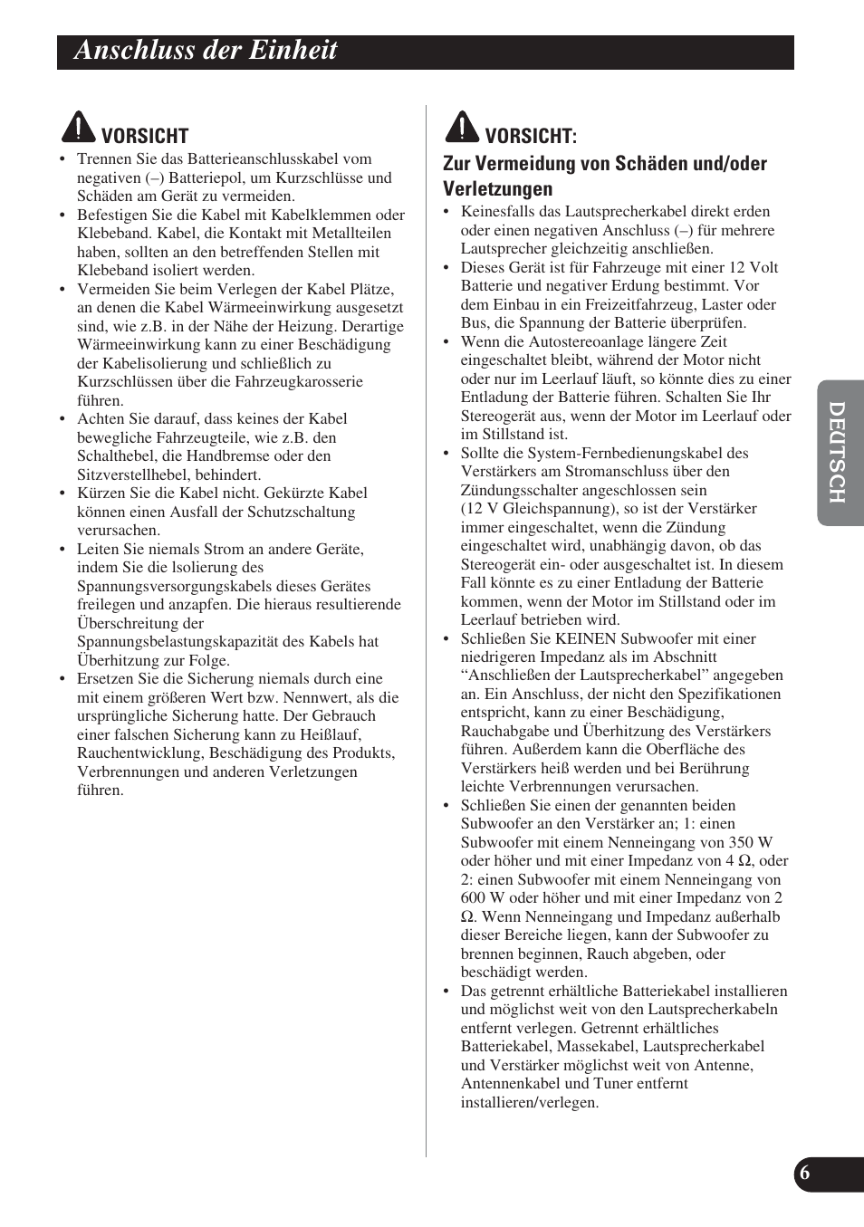 Anschluss der einheit | Pioneer GM-D8400M User Manual | Page 31 / 86