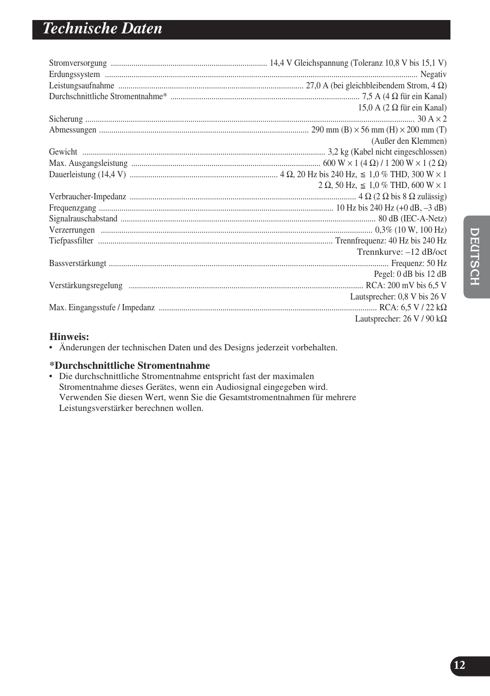Technische daten | Pioneer GM-D8400M User Manual | Page 37 / 86