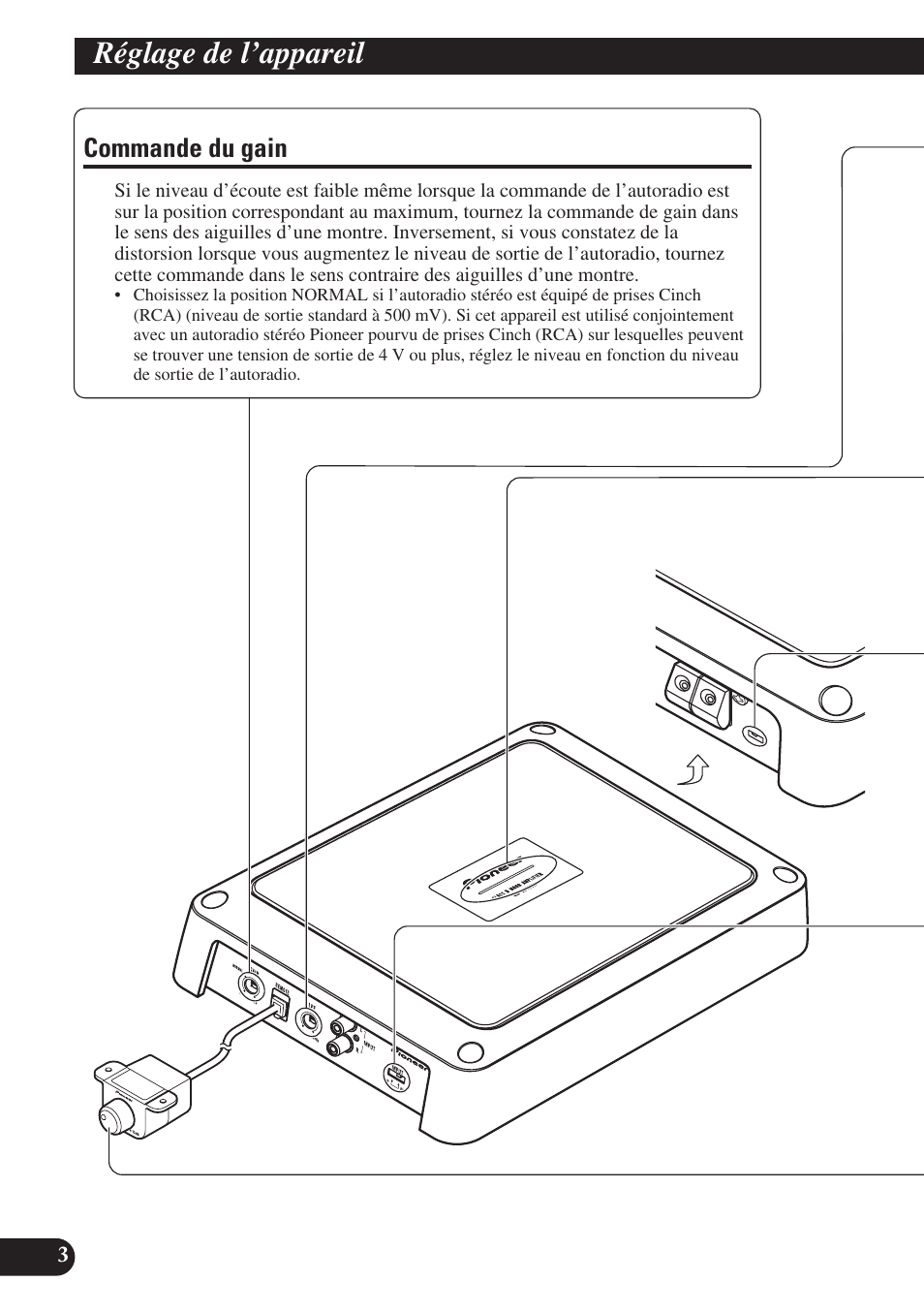 Réglage de l’appareil, Commande du gain | Pioneer GM-D8400M User Manual | Page 40 / 86