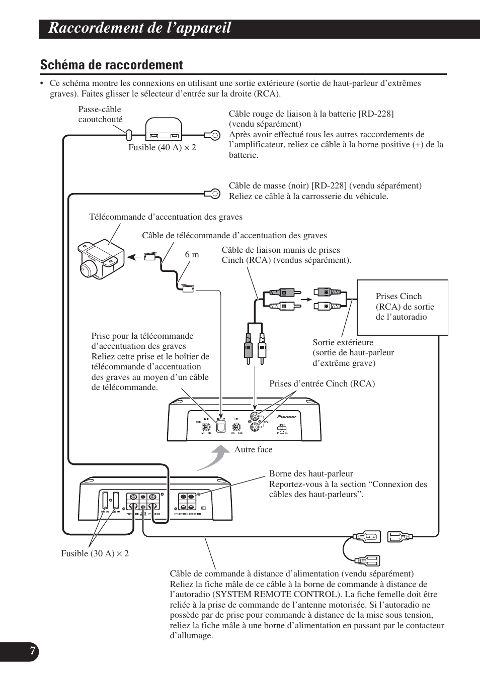 Schéma de raccordement, Raccordement de l’appareil | Pioneer GM-D8400M User Manual | Page 44 / 86
