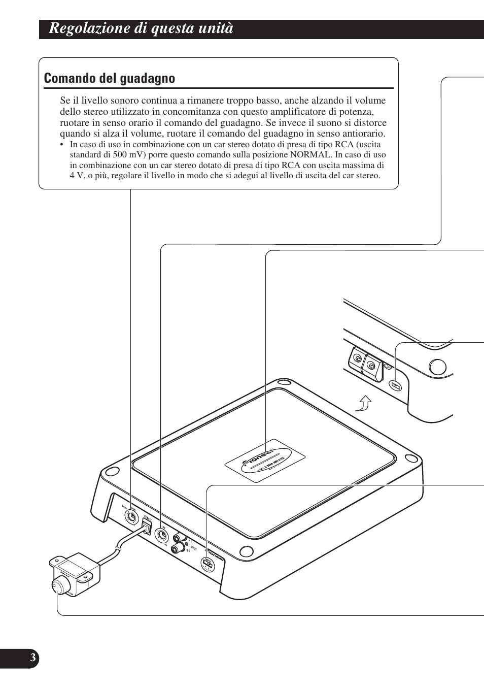 Regolazione di questa unità, Comando del guadagno | Pioneer GM-D8400M User Manual | Page 52 / 86