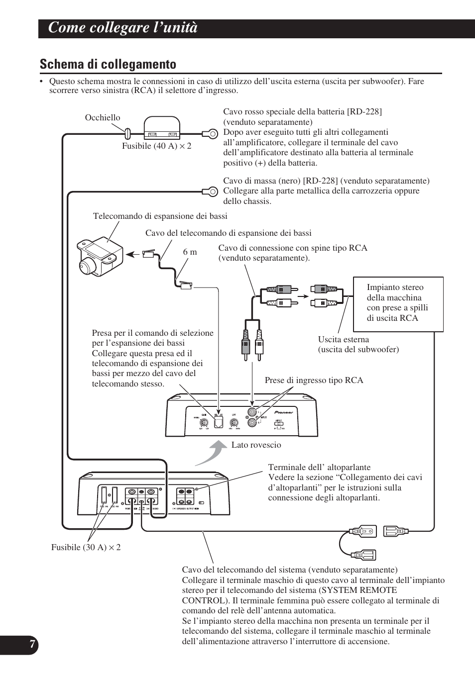 Schema di collegamento, Come collegare l’unità | Pioneer GM-D8400M User Manual | Page 56 / 86