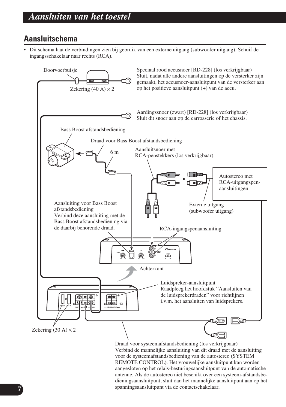 Aansluitschema, Aansluiten van het toestel | Pioneer GM-D8400M User Manual | Page 68 / 86