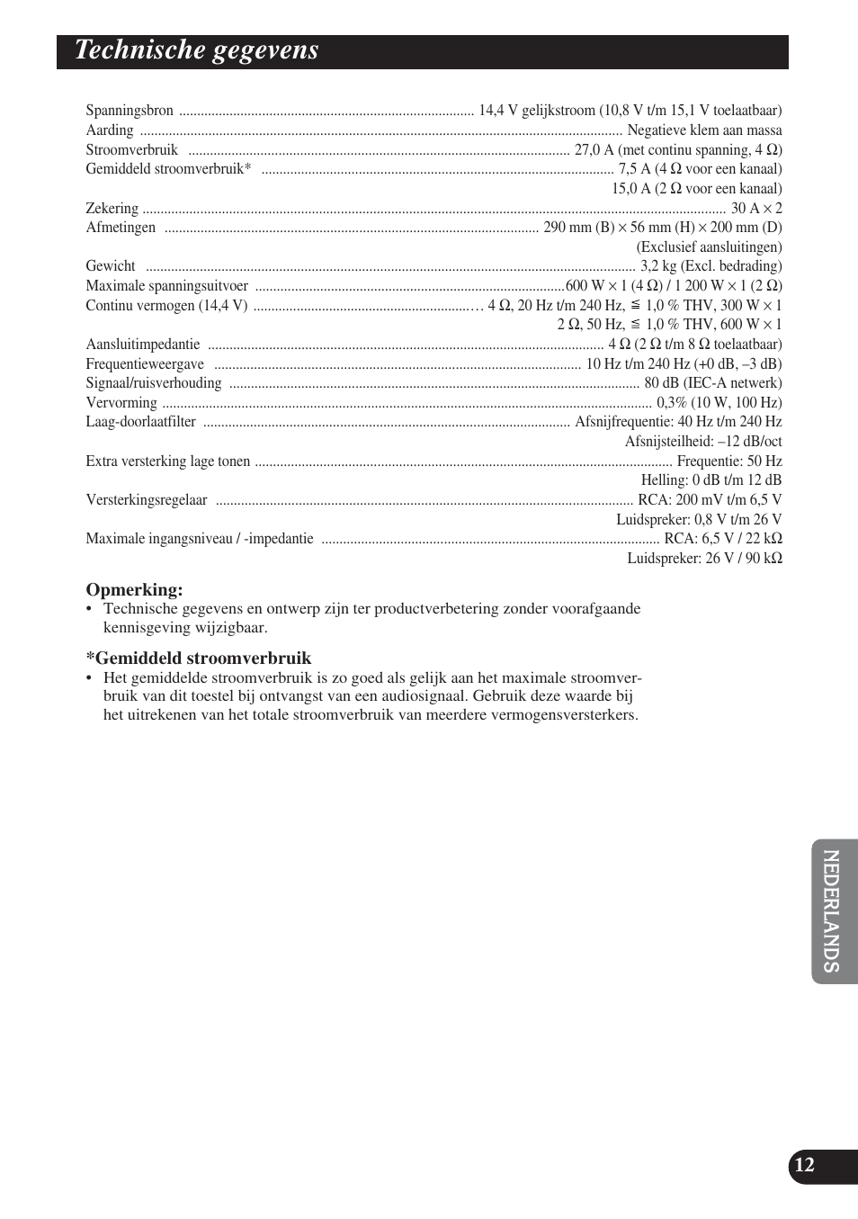 Technische gegevens | Pioneer GM-D8400M User Manual | Page 73 / 86