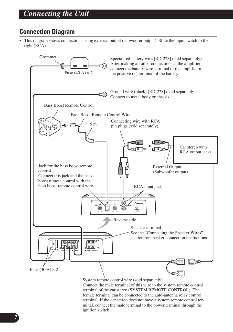 Connection diagram, Connecting the unit | Pioneer GM-D8400M User Manual | Page 8 / 86