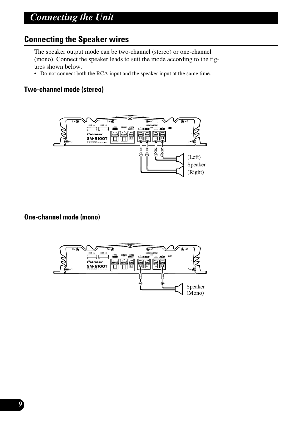 Connecting the speaker wires, Connecting the unit | Pioneer GM-5100T User Manual | Page 10 / 73