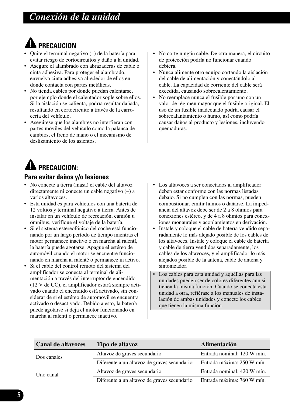 Conexión de la unidad | Pioneer GM-5100T User Manual | Page 18 / 73